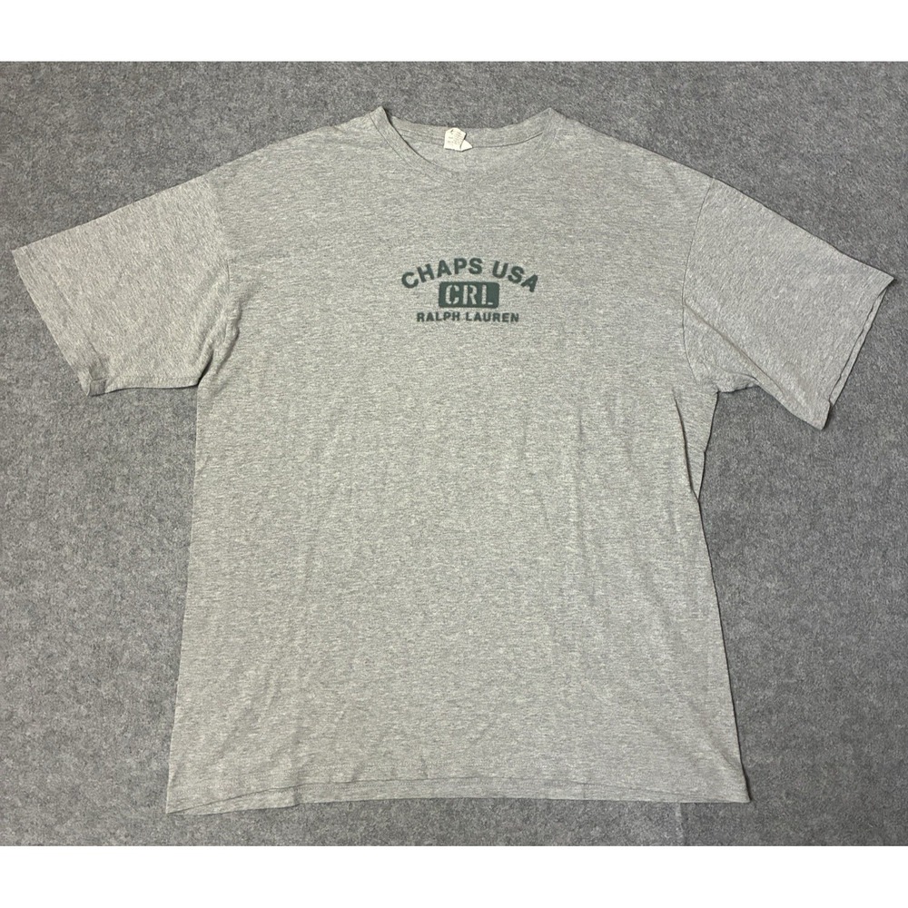 Vintage 90s Y2K CHAPS Ralph Lauren Mens Large T-Shirt Spellout Made in USA Gray
